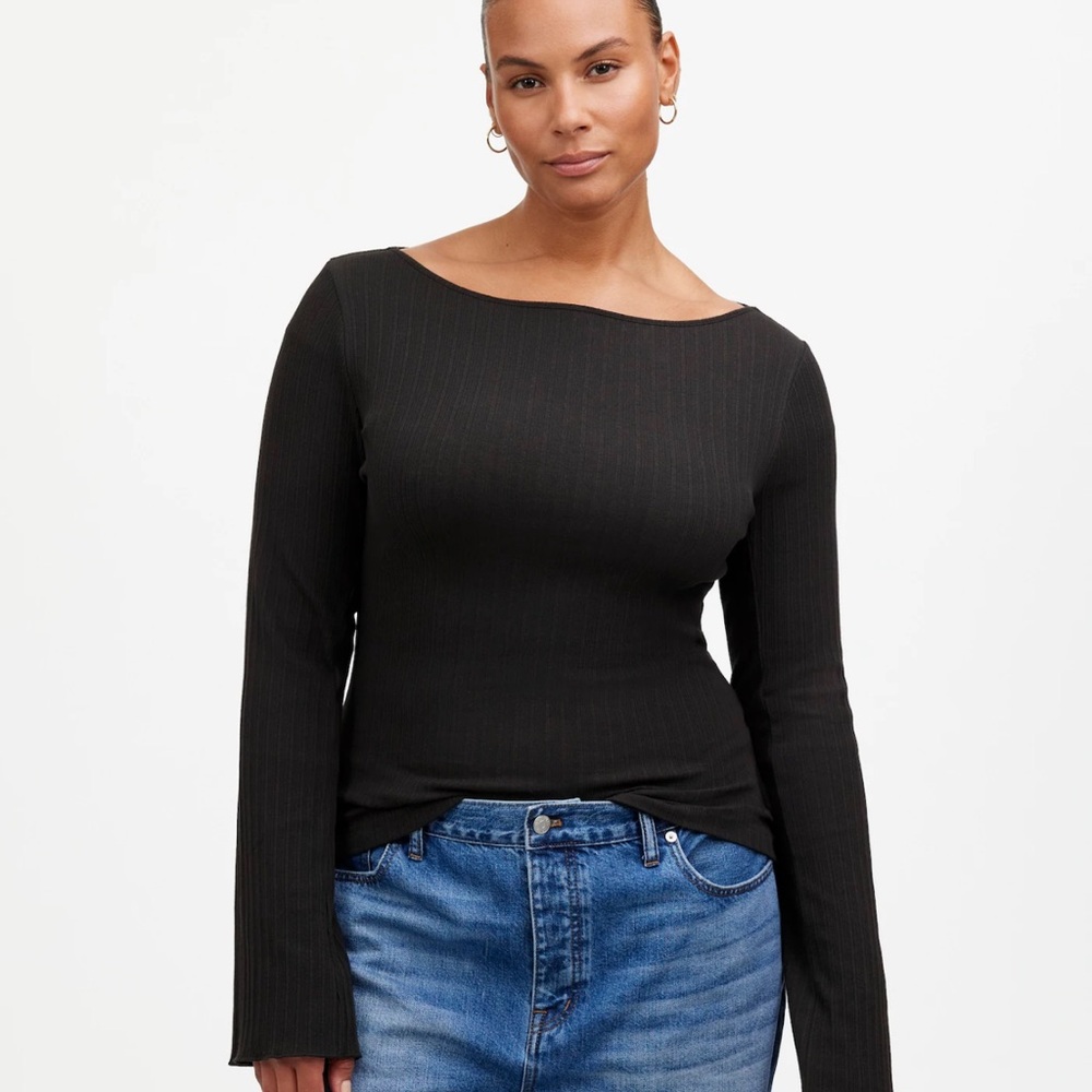 Madewell RIBBED LONG-SLEEVE BOATNECK TOP. XL Dark Brown